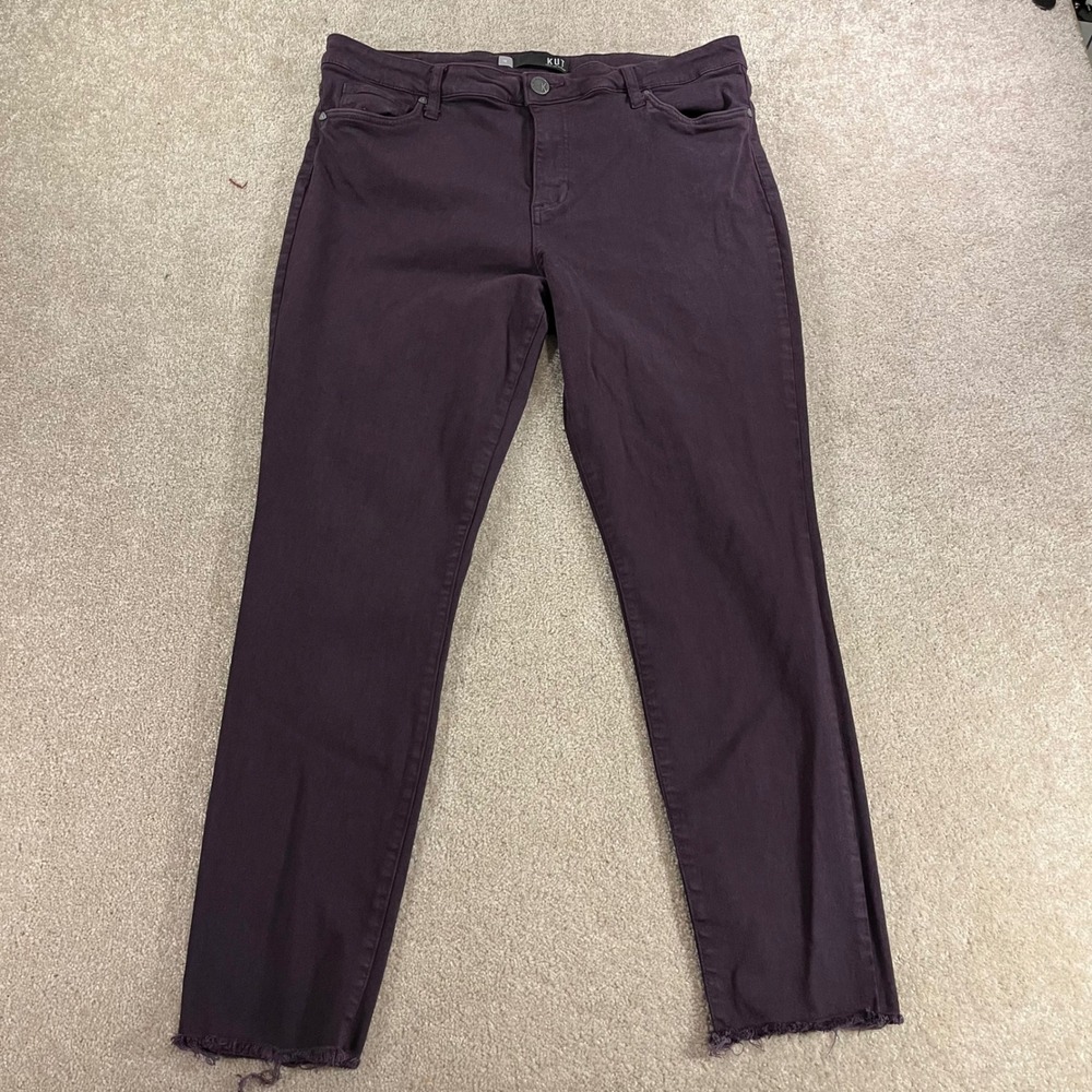 KUT from the Kloth Donna Ankle Skinny Jeans Womens 16 Purple Raw Hem